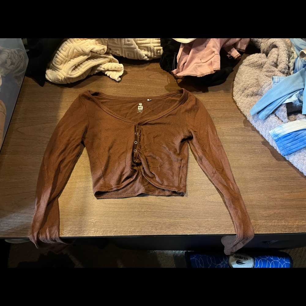 Brown button down crop top